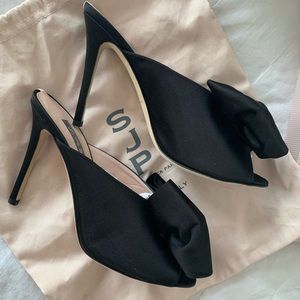 SJP Black Satin Vesper Mule Heels 38